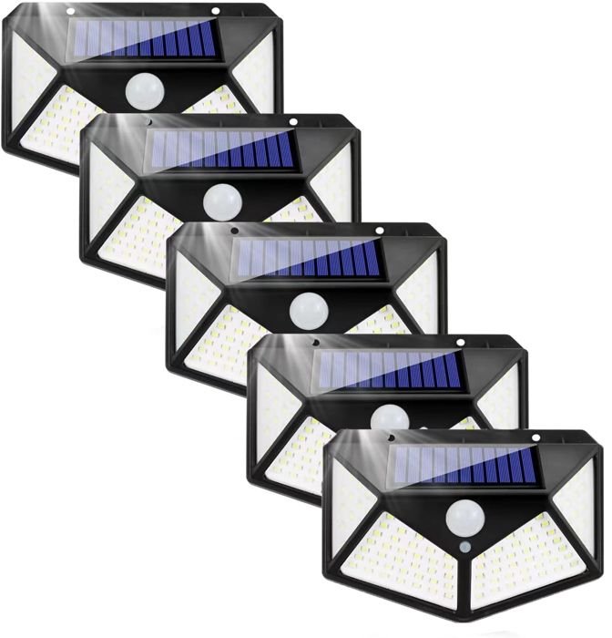 5 Pack Lampe Solaire Exterieur Detecteur de Mouvement Lumière Projecteur Led Éclairage Mural Jardin IP65 Etanche 3 Modes