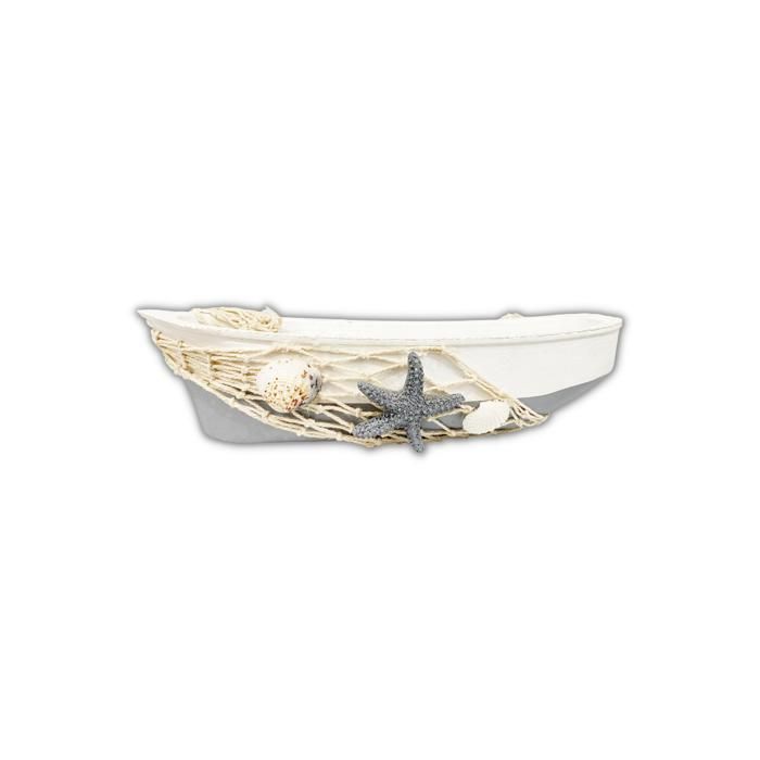 MINI BATEAU DE PECHE BLANC DECORATIF AVEC MOTIF ETOILE BLEUMARINE
