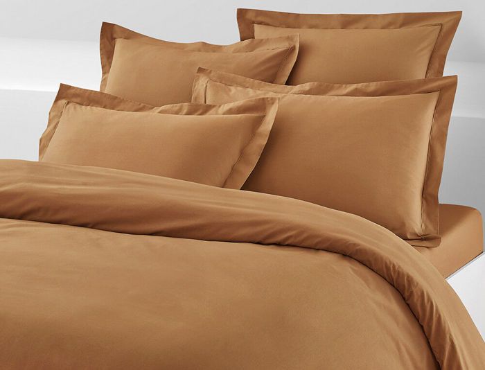 Housse de couette - LINVOSGES - Camel - 240x260 cm - Percale de qualité supérieure - Lavable à 60°C