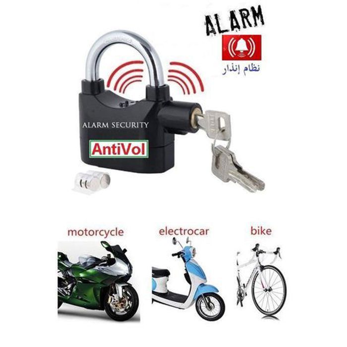 Cadenas de sécurité antivol avec capteur de mouvement et alarme, avec 3 clés et 6 piles de rechange