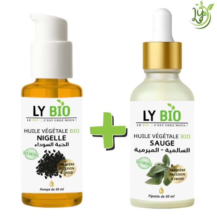 LYBIO PACK HUILE NIGELLE 50ML - POMPE + HUILE SAUGE 50ML - PIPETTE