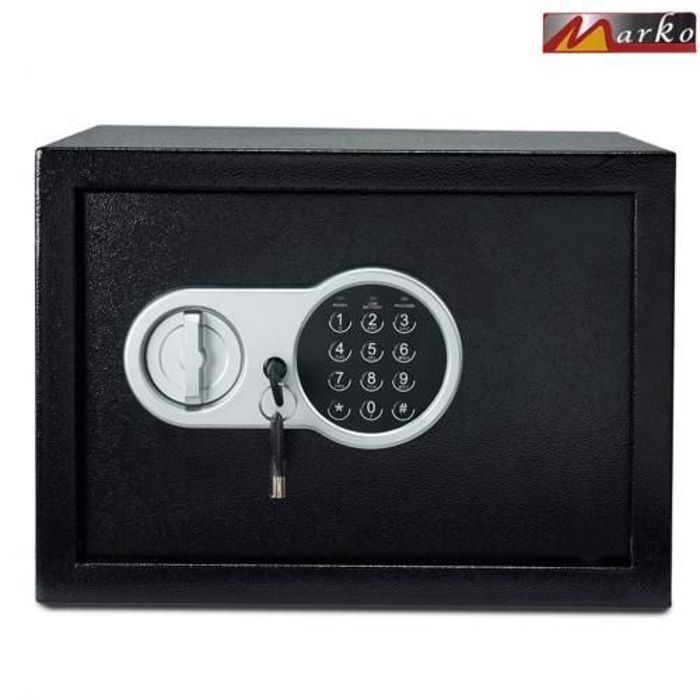 Coffre Fort à Serrure Électronique Avec Code PIN et 2 Clés, Fixations Murales et au sol 25×35×25cm