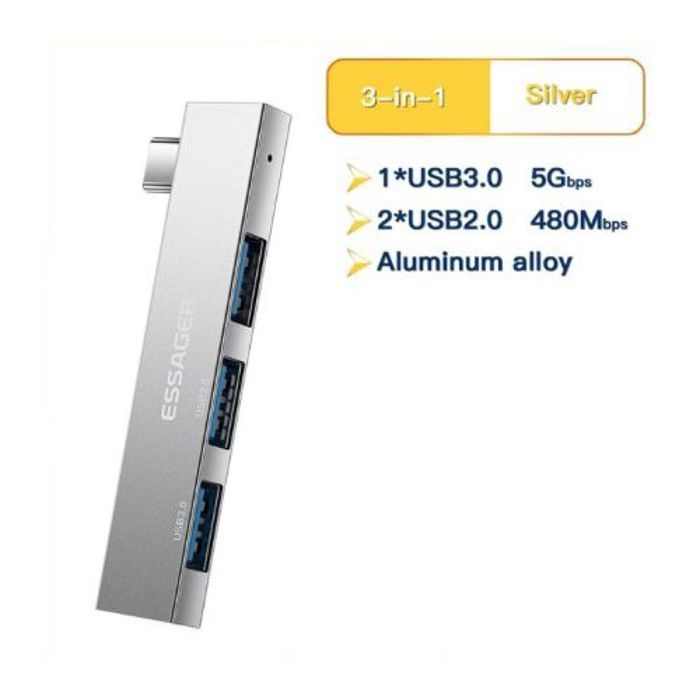 Essager Adaptateur 3 en 1 USB Type-C vers USB 3.0, Haute Vitesse