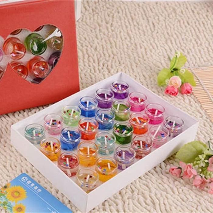 Ensemble mode parfumée décorative petites bougies de gelée romantique anniversaire marier noel-24 pièces(Couleur aléatoire)