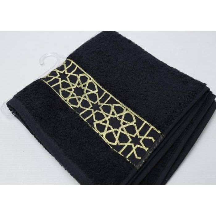 Serviette de toilette - Arabesque - Noir - 500g - 50x90 cm - Tissu coton naturel