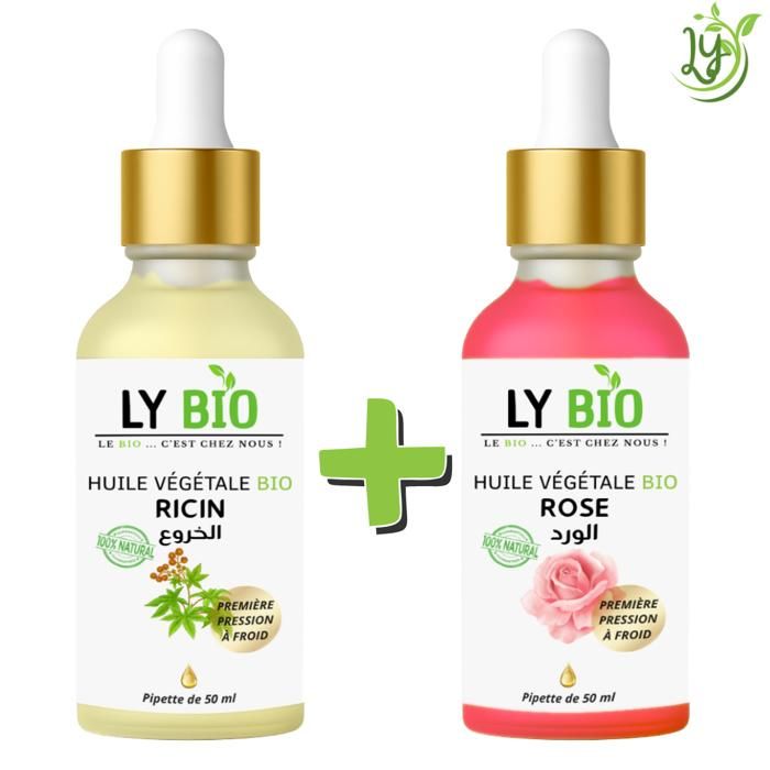 Pack Huile - LYBIO - Ricin 50ml - Huile de Rose 50ml - Pipette - Soin Réparateur