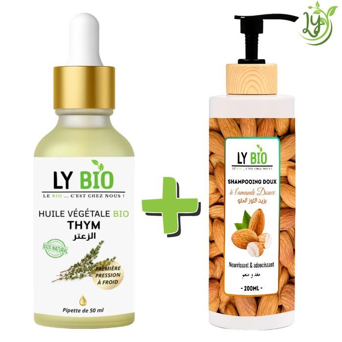 LYBIO PACK HUILE THYM 50ML - PIPETTE + SHAMPOOING AMANDE DOUCE 200ML - NOURRISSANT & ADOUCISSANT
