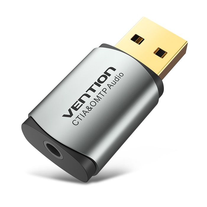 Adaptateur Carte Son USB Externe - Vention - OMTP-CTIA - 3,5 mm Femelle - Plaque Aluminium - USB2.0