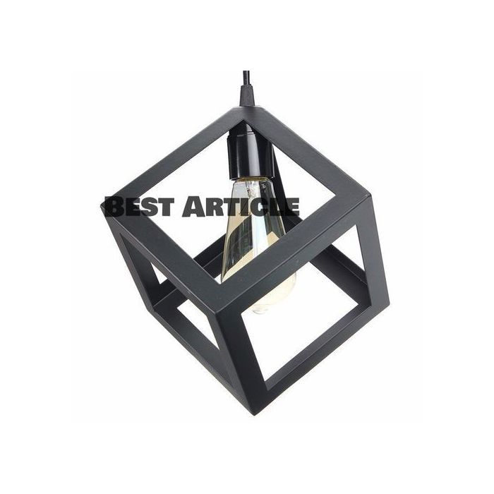 Lustre suspension noir vintage luminaire cube + ampoule edison led offerte.