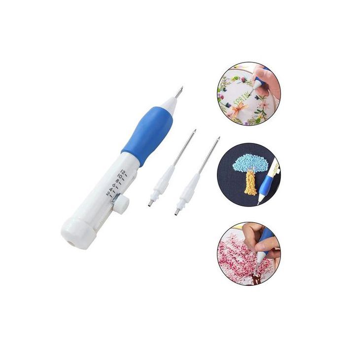 Stylo de Broderie - GENERIC - Ensemble de 3 Poinçons Interchangeables - Blanc - 52g - Facile à Utiliser