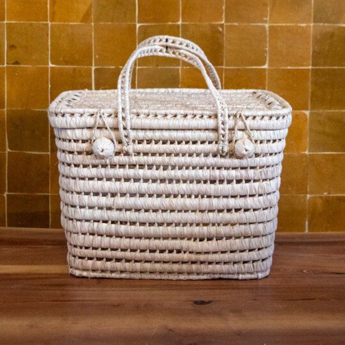 Coffre de rangement - Palmier tressé - 30x30x47 cm - Ethnique - Pour intérieur