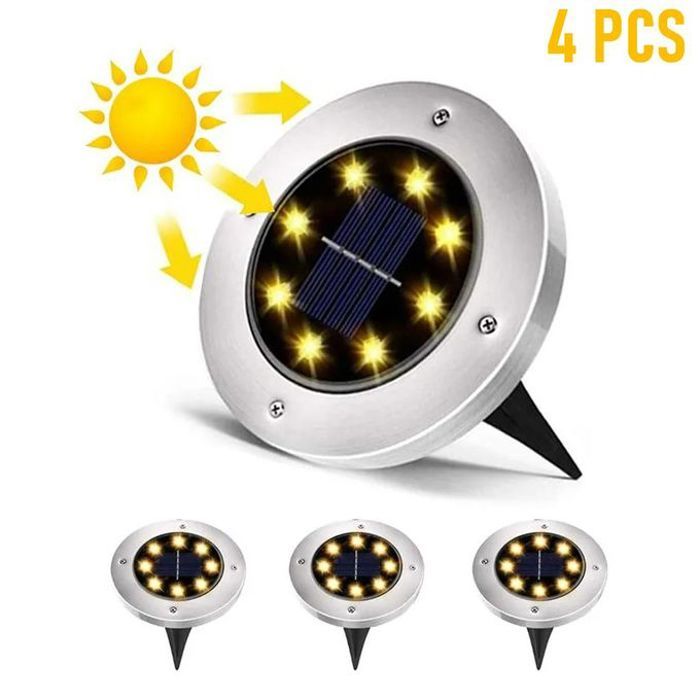4 pièces lampe solaire extérieur sous sol à 8 leds étanche ip65, spot lumineux à énergie solaire de jardin décorative