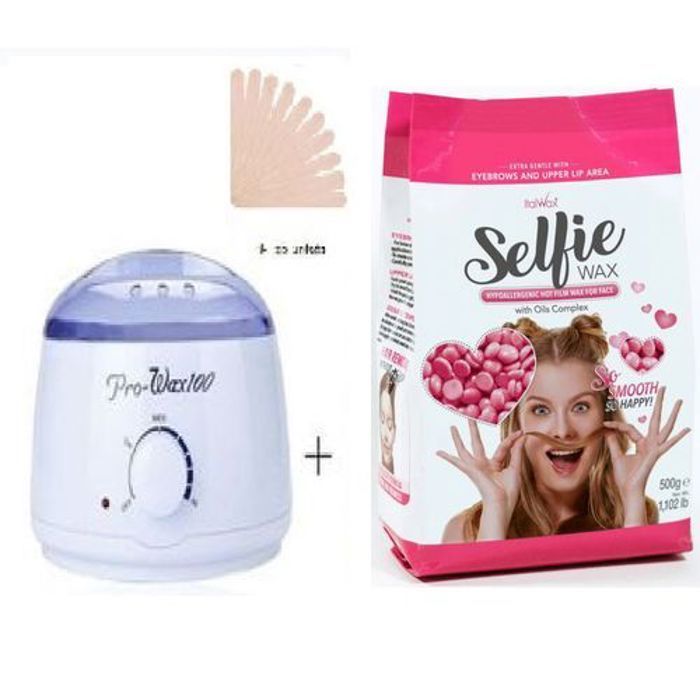 Italwax Machine Professionnel Chauffe-Cire + 500g cire italwax selfie Original + 10 piece spatules en bois