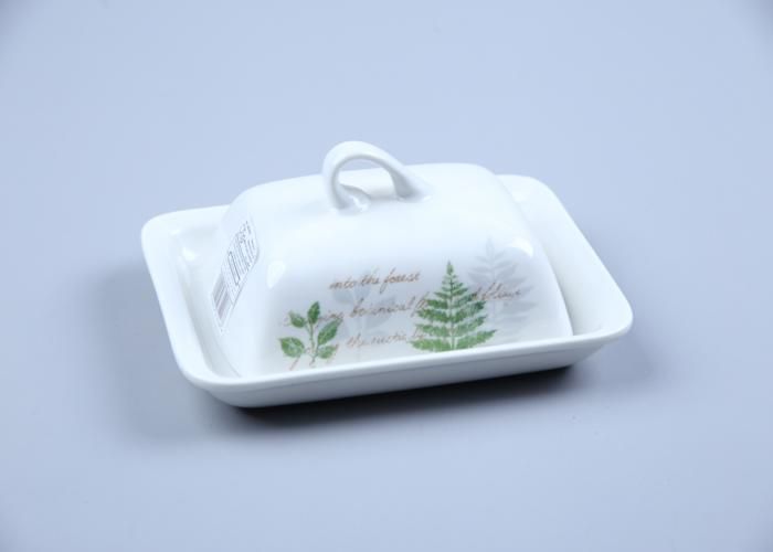 Beurrier avec Couvercle en Porcelaine Décorée 19x14cm
