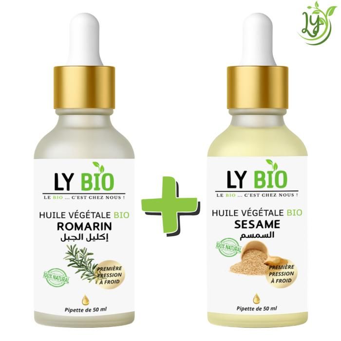 Pack Huile - LYBIO - Romarin 50ml - Sésame 50ml - Nourrissant - Antioxydant - Stimulant
