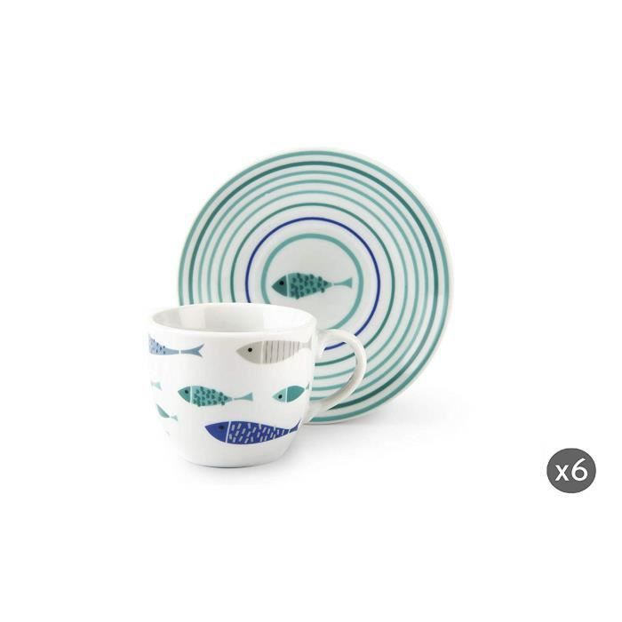 Excelsa North Sea Lot de 6 tasses à café avec soucoupe, porcelaine - 63591