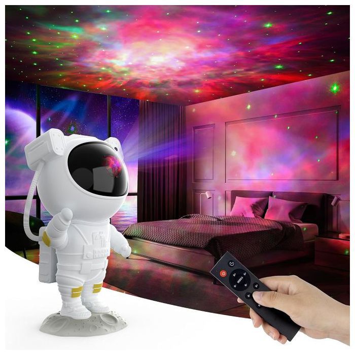 Lampe de projecteur d'étoiles rotative 360°, space astronaute galaxy, veilleuse avec télécommande