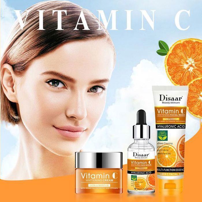 Disaar Pack 3 pièces soins visage à la vitamine C, nettoyant et sérum pour le visage, crème éclaircissant