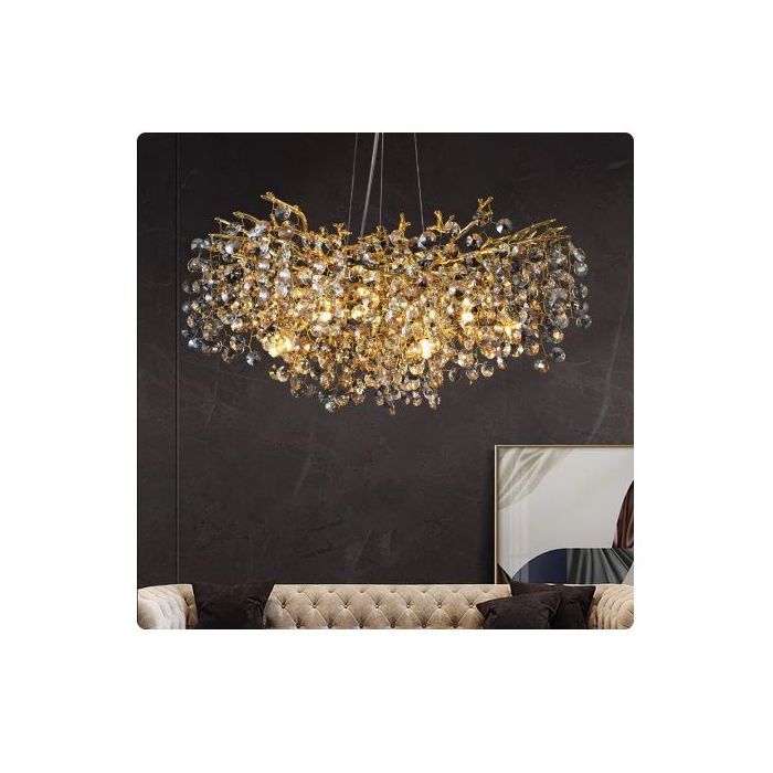 Lustre en aluminium et cristal doré et transparent 120X60CM grand format 12 -E14-