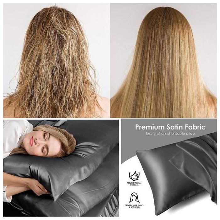 2 Taies d'oreiller en satin doux pour les cheveux et le visage - gris foné