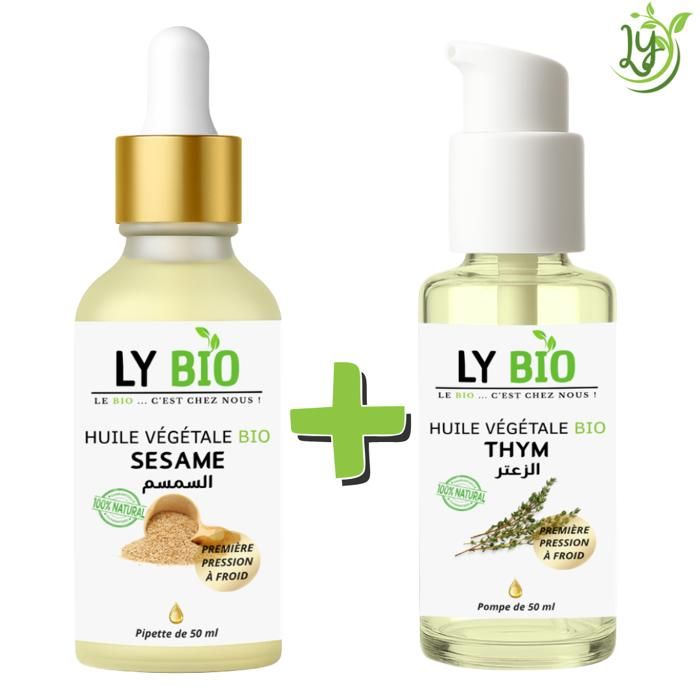 Pack Huile - LYBIO - Sésame 50ml - Thym 50ml - Nourrissant - Purifiant - Hydratant