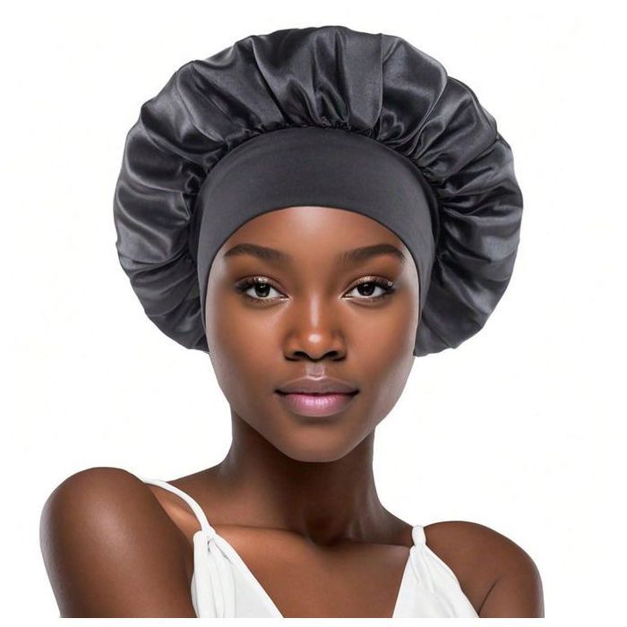 Bonnet de nuit en satin - GENERIC - Élastique - Protection cheveux - Confort optimal - Noir