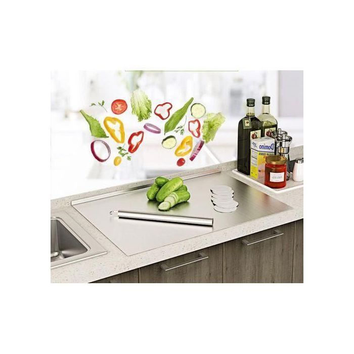 Planche à Découper Inox Double Face avec Rebord en L – Acier Inoxydable Alimentaire – Hygiénique, Antirouille et Durable