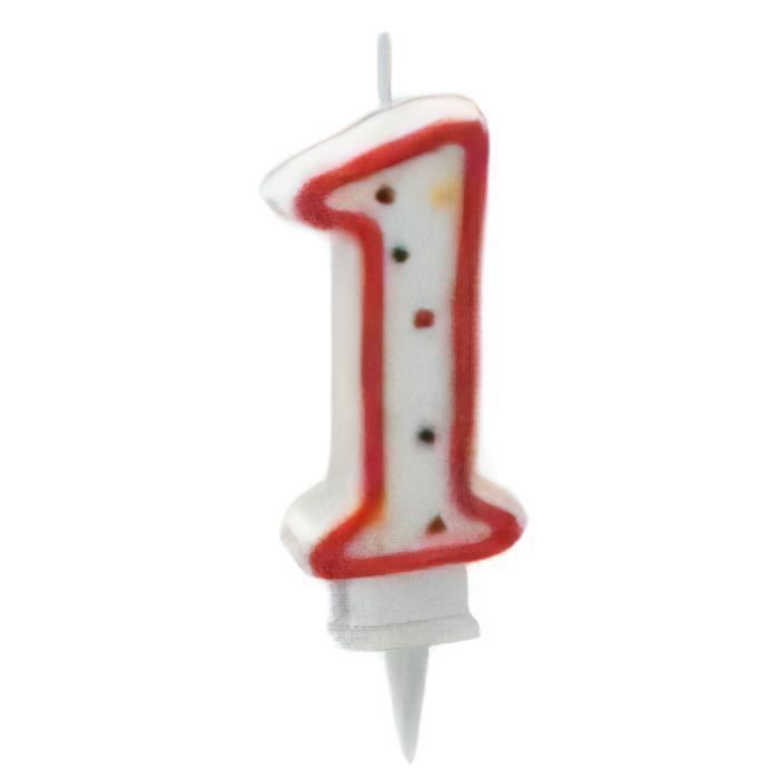 Metaltex bougie numéro 1 cire 8 cm rouge/blanc
