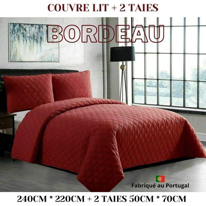 Couvre-lit - Porto - 240x220 cm - Rouge - 2 Taies d'oreillers - Matelassé