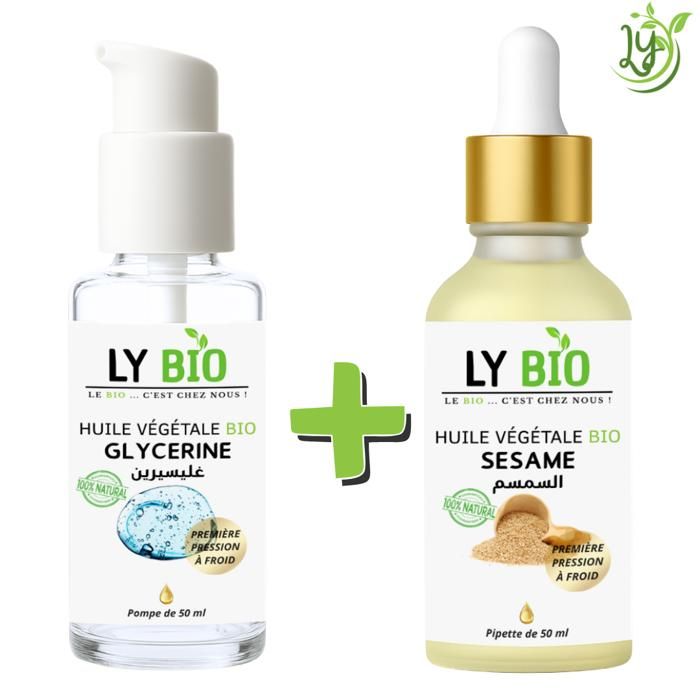 Pack Soin - LYBIO - HUILE GLYCERINE 50ml - HUILE SESAME 50ml - Nourrissant - Hydratant