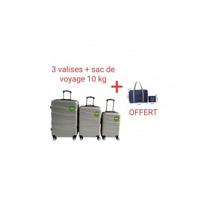 Ensemble Valises Rigides 3 pièces + Sac Cabine Gris - ABS + PC