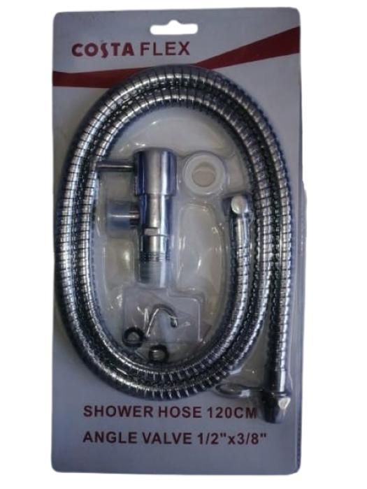 Kit flexible de douche avec robinet d'angle - 120 cm - 1/2 x 3/8