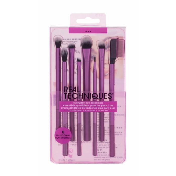 Brosse à maquillage - Réel Techniques - Eye Essentials - 8 pièces - Couleur rose - Maquillage parfait des yeux