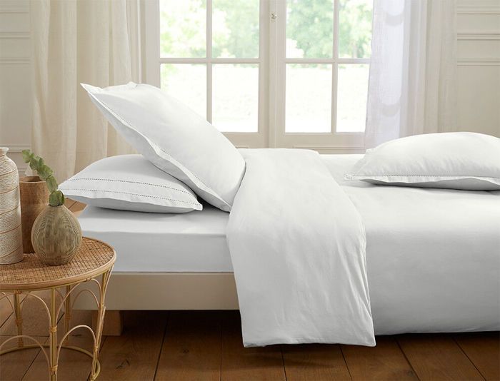 Housse de couette - LINVOSGES - 240x220 cm - Satin 100% coton - Finition point sellier - Blanc