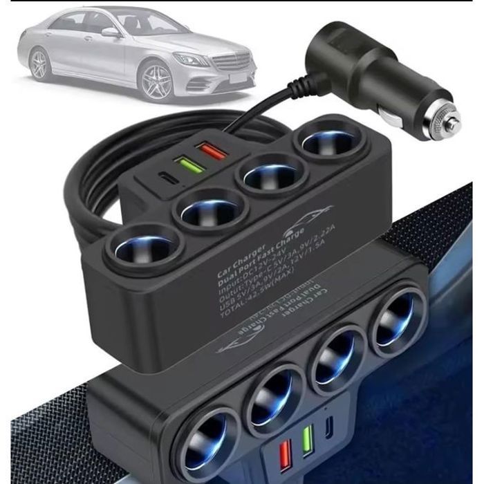 Adaptateur allume cigare 4 prise,3USB