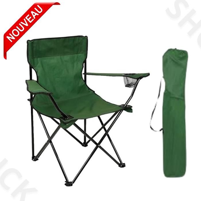 Chaise Plage Pliable, De Pêche Pliables Fauteuil Camping plus porte-Bouteille et sachet, Vert