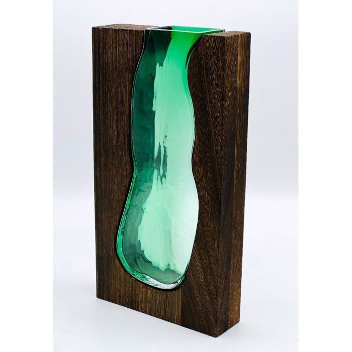 Vase décoratif - Non spécifié - 17-9 - Bois et verre - Vert - Contemporain