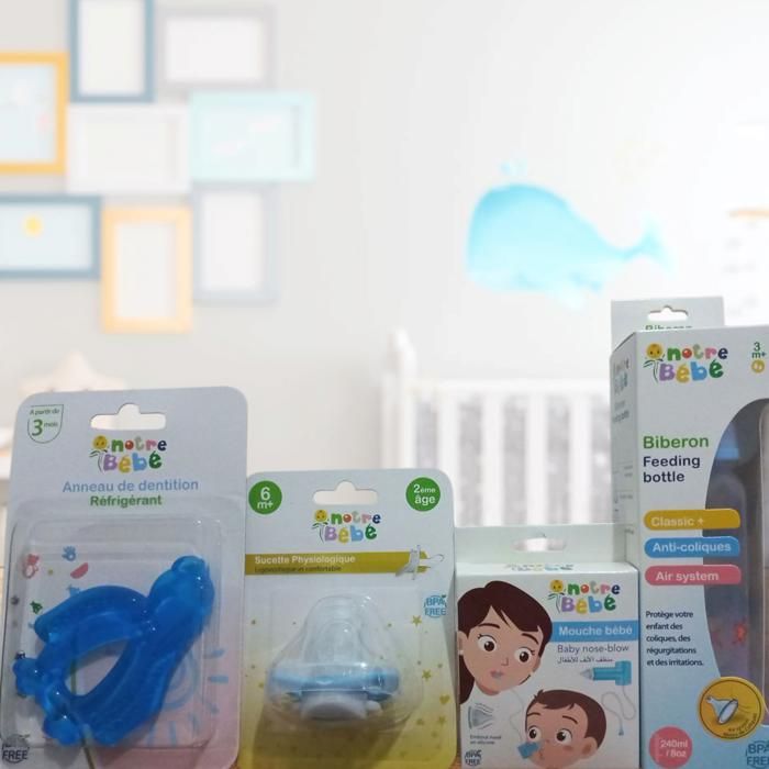 Pack nourissant Garçons - Anneau de Dentition + Biberon + Mouche bébé + Sucette