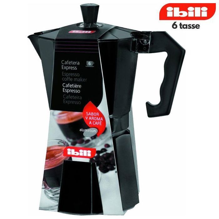 Cafetière italienne - Ibili - Bahia - 6 Tasses - Aluminium Noir - Compatible lave-vaisselle