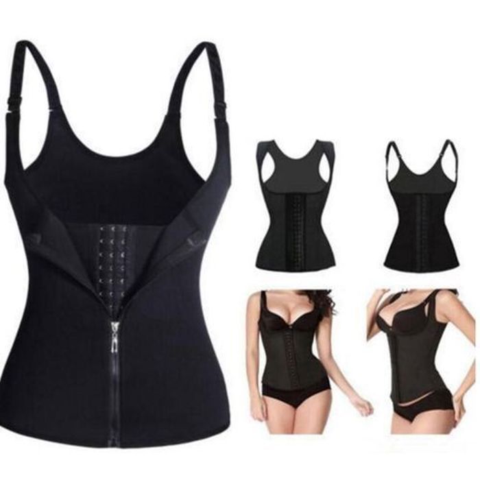 Débardeur Gilet Minceur - ZIPPER SHAPER - Latex - Noir - Réglable - Soutien du dos