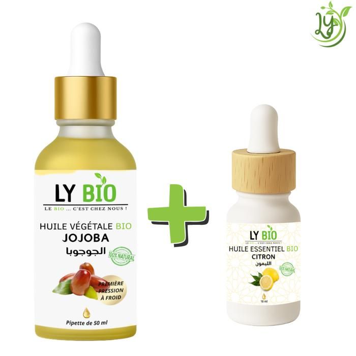 Pack de soins - LYBIO - Huile Jojoba 50ml - Pipette - Huile Essentielle Citron 10ml - Hydratant