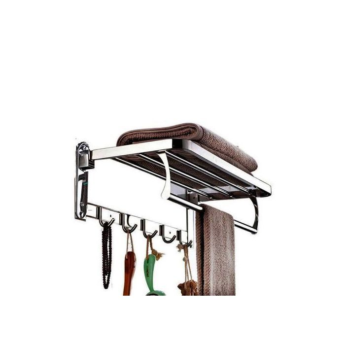 Bricoma Porte-serviettes pliante de Salle de bain inox, avec crochets
