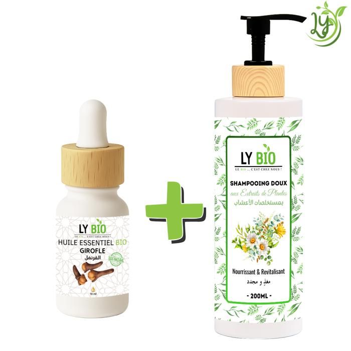 LYBIO PACK HUILE ESSENTIEL GIROFLE 10ML + SHAMPOOING AUX EXTRAITS DE PLANTES 200ML - NOURRISSANT & REVITALISANT