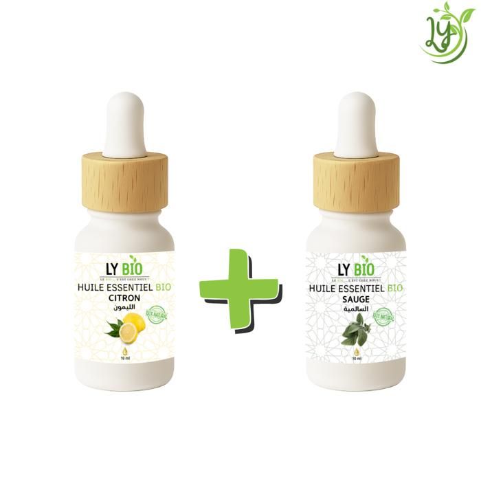 Pack Huile Essentielle - LYBIO - Citron 10ml - Sauge 10ml - Antiseptique - Relaxant