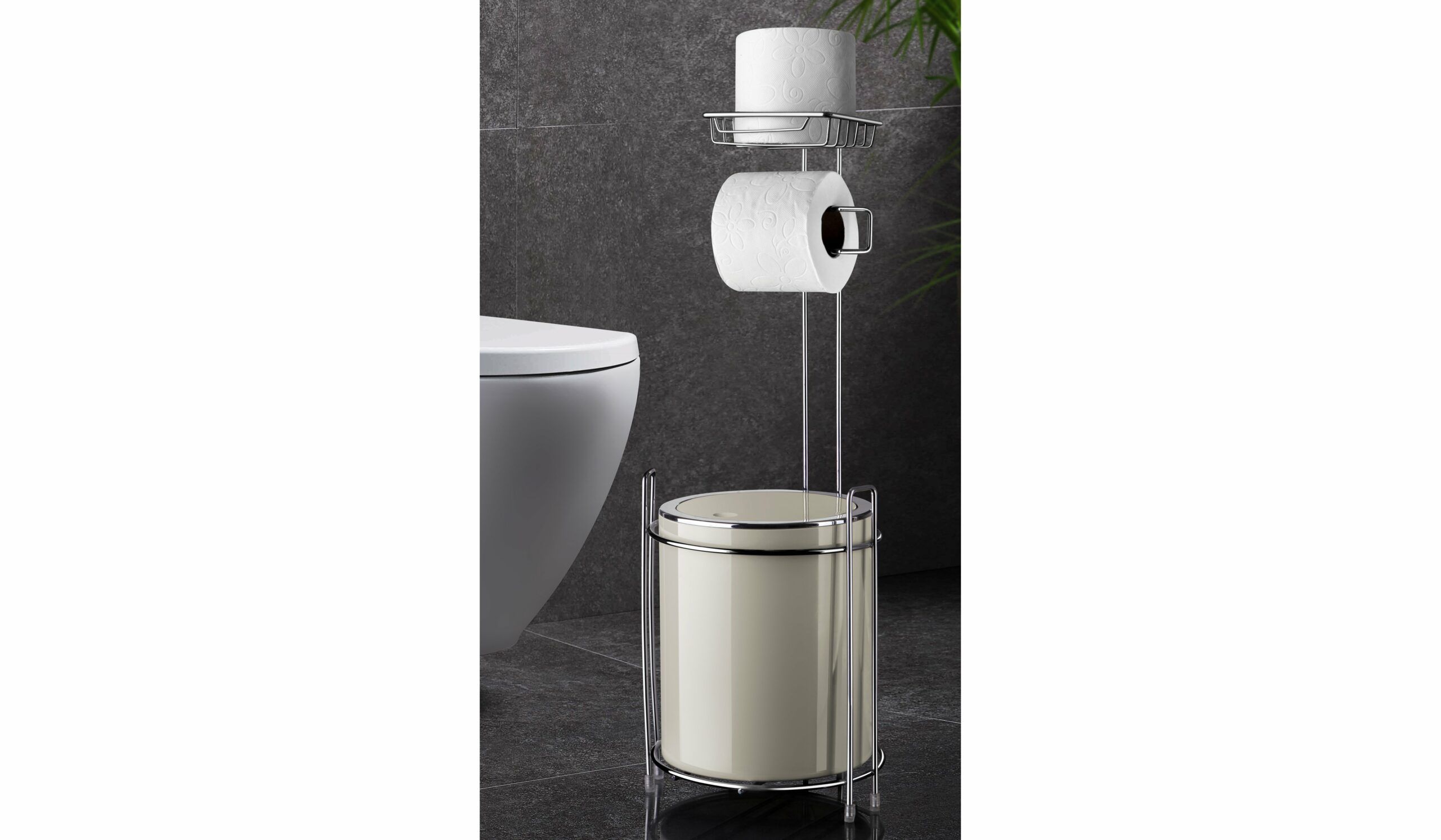Support WC Okyanus avec poubelle et porte-papier toilette / couleur chrome AKB-755