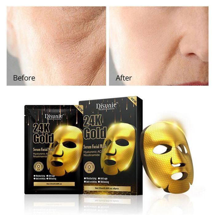 Disunie 8 PCS de 25 ML Gold Masque Facial, Hydratant, Éclaircissant, Blanchissant, Anti-âge, Anti-rides