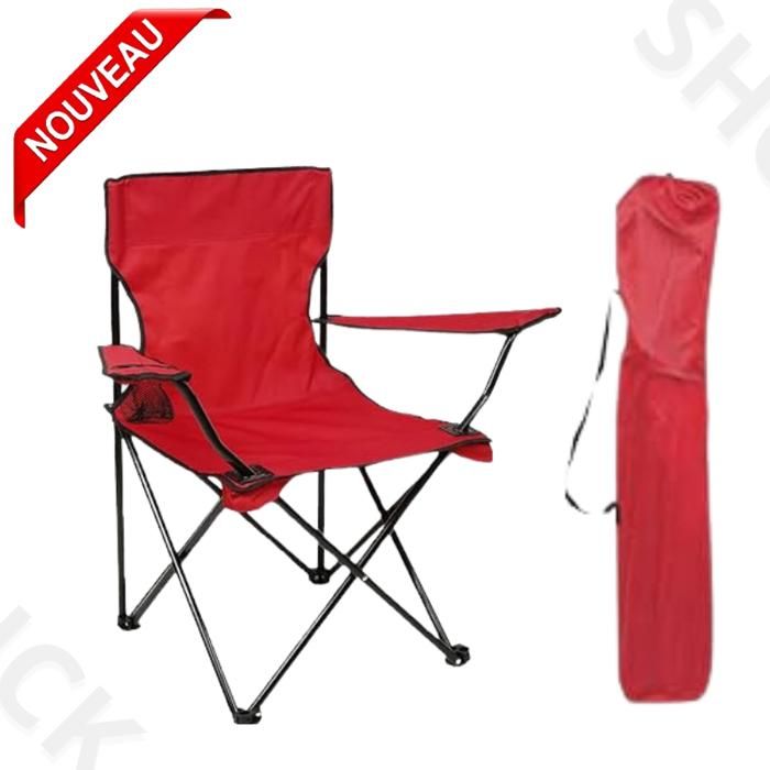 Chaise Plage Pliable, De Pêche Pliables Fauteuil Camping plus porte-Bouteille et sachet, Rouge