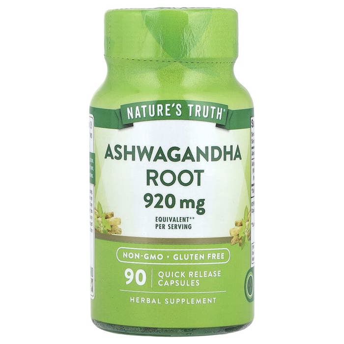 Nature's Truth, racine d'ashwagandha, 920 mg, 90 capsules à libération rapide (460 mg par capsule)