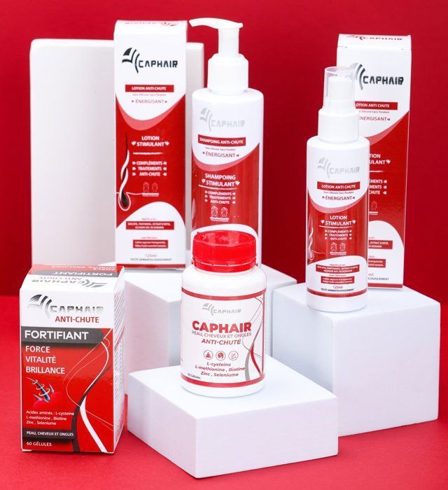 Pack Capillaire Caphair Anti-Chute Shampoing stimulant, lotion Énergisante et Biotine (60 gélules) pour des Cheveux Fortifiés