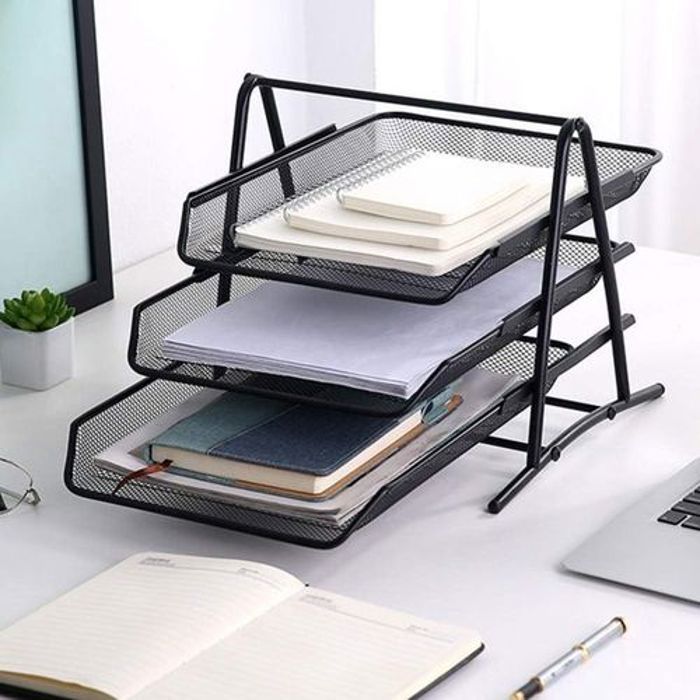 Support de rangement polyvalent à trois niveaux pour documents de bureau
